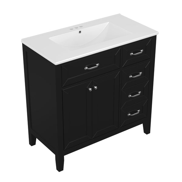 English Elm 36" Modern Bathroom Vanity With Sink Combo, Sleek Black Cabinet, Durable Storage & Stylish Design N725P246491B