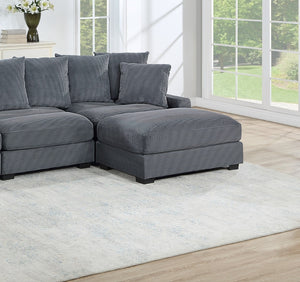 English Elm Living Room Corduroy Cocktail Ottoman with Wood Legs for Modern Sectional Seating B011P211061