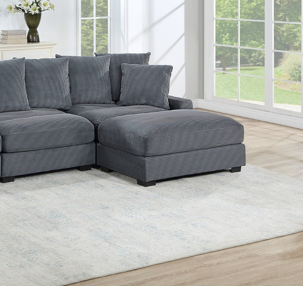 English Elm Living Room Corduroy Cocktail Ottoman with Wood Legs for Modern Sectional Seating B011P211061