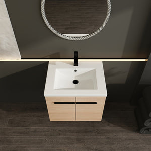 English Elm Levistar 24" Oak Bathroom Vanity With Durable Resin Sink & Smart Storage, Perfect For Small Spaces W1972P165042