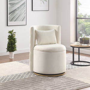 English Elm 360° Swivel Accent Chair with Hidden Storage Velvet Curved Seat and Gold Metal Base for Room Comfort White W1420P143732