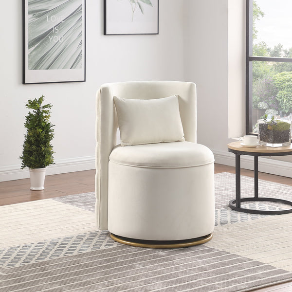English Elm 360° Swivel Accent Chair with Hidden Storage Velvet Curved Seat and Gold Metal Base for Room Comfort White W1420P143732