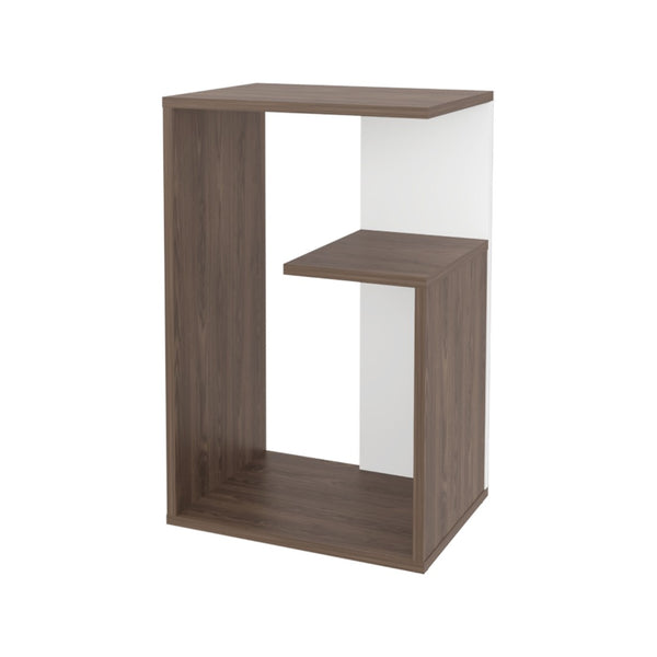 English Elm Vega Side Table In Dark Walnut & White Melamine - Stylish Open Storage For Modern Spaces B128P287509-GIGA