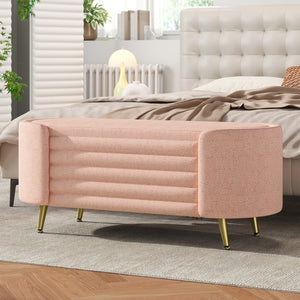 English Elm Modern Boucle Tufted Storage Ottoman Bench with Gold Legs for Bedroom or Entryway Pink N719P305628P