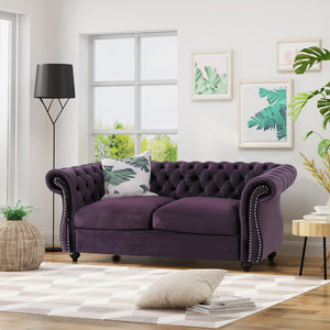 English Elm Christopher Knight Home® - LOVESEAT Plush Velvet Tufted Diamond Stitch with Nailhead Trim and Scrolled Arms for Luxe Comfort Black Berry 63045.00NVLTBLKBRY