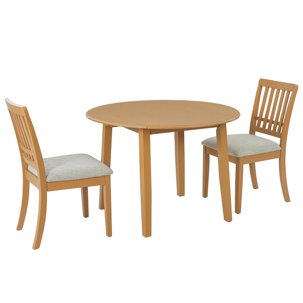 English Elm 3-piece Folding Round Dining Set with Upholstered Chairs for Compact Apartment Spaces Light Brown N752S000618A
