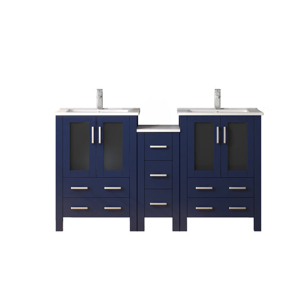 English Elm Navy Blue Double Bath Vanity With White Ceramic Top & Faucet Set – Elegant Storage Solution For Bathrooms B2731S01168
