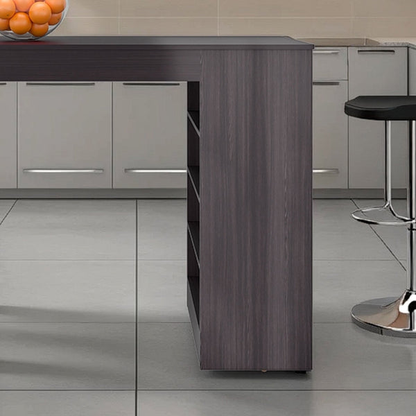 English Elm Wenge Waterproof Wood Countertop Kitchen Island with 4 Open Shelves, Stain‑Resistant Storage, 47"W x 24"D B062P373800