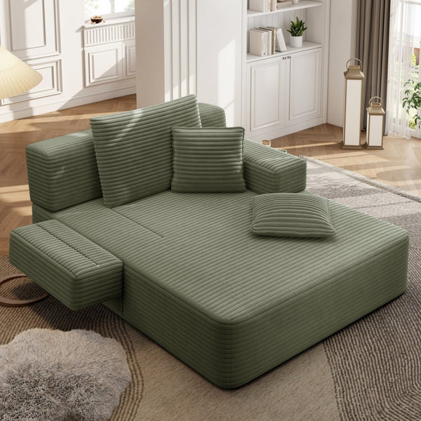 English Elm Luxurious Corduroy Frameless Chaise with Sleeper Conversion Foam Cushioning and Storage Pocket Green W3219P459765