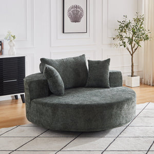 English Elm 55''L Chenille Foam Single Swivel Chair with Plush Backrest Pillow, 360° Smooth Recline for Living Room Lounge Comfort Green W834S00354