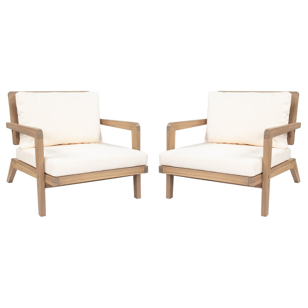 English Elm Outdoor Acacia Wood Club Chairs with Wicker Backs and Beige Cushions Set of 2 N772P381363L