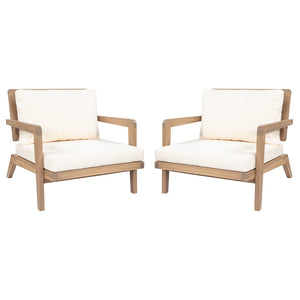 English Elm Outdoor Acacia Wood Club Chairs with Wicker Backs and Beige Cushions Set of 2 N772P381363L