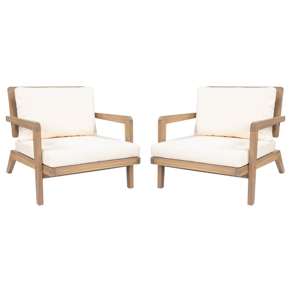 English Elm Outdoor Acacia Wood Club Chairs with Wicker Backs and Beige Cushions Set of 2 N772P381363L