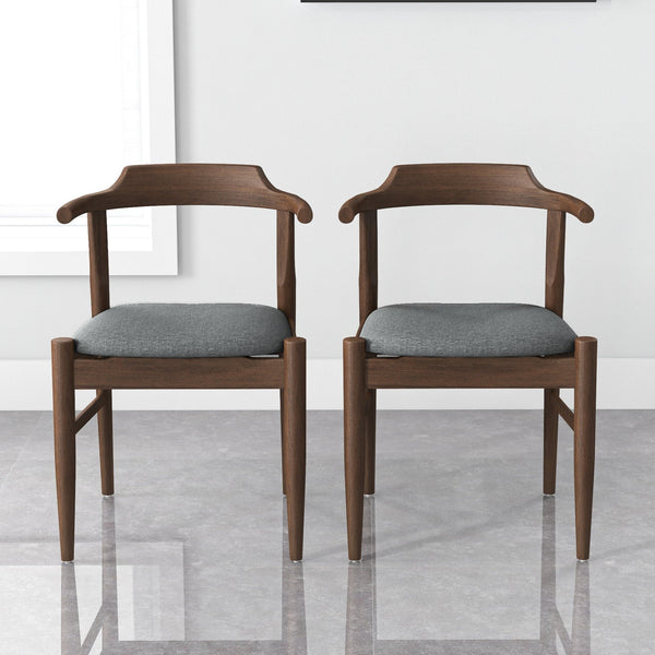 English Elm Ashcroft Furniture - Daisy Mid-Century Modern Gray Fabric Dining Chairs Set of 2 — Solid Wood Frame, Foam Cushion Comfort B183P231867