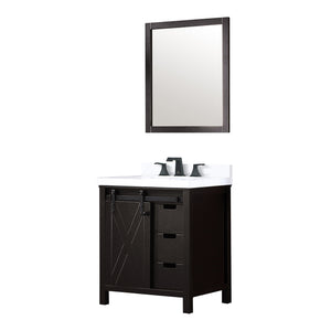 English Elm Brown Bathroom Vanity Set With White Quartz Countertop, Matte Black Faucet & Matching Mirror B2731S01274