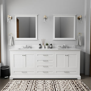 English Elm White Double Bath Vanity With Elegant Carrara Marble Top - Ample Storage & Soft-Close Features! B2731P258259-GIGA
