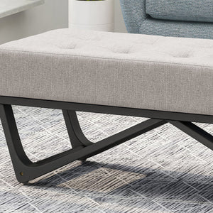 English Elm Christopher Knight Home® - OTTOMAN Plush Button-Tufted Bench with Waffle Stitch Upholstery and Geometric Black Legs for Stylish Seating LIGHT GREY 66060.00LGRY