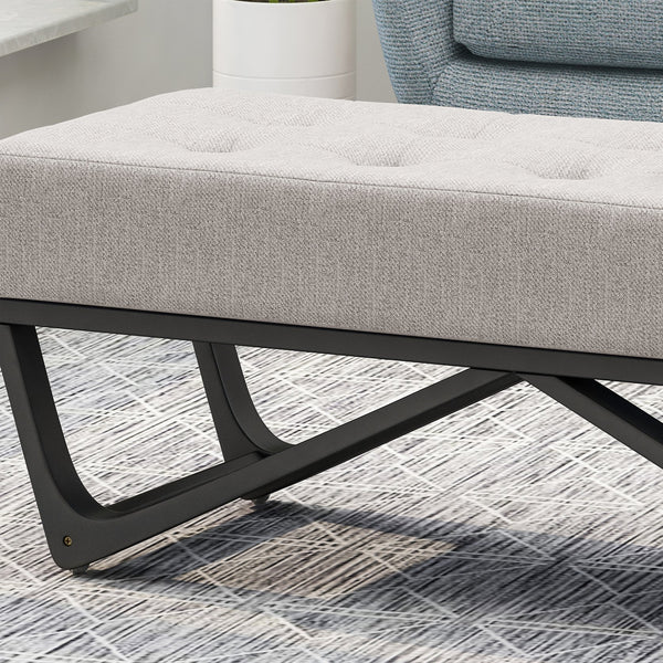 English Elm Christopher Knight Home® - OTTOMAN Plush Button-Tufted Bench with Waffle Stitch Upholstery and Geometric Black Legs for Stylish Seating LIGHT GREY 66060.00LGRY