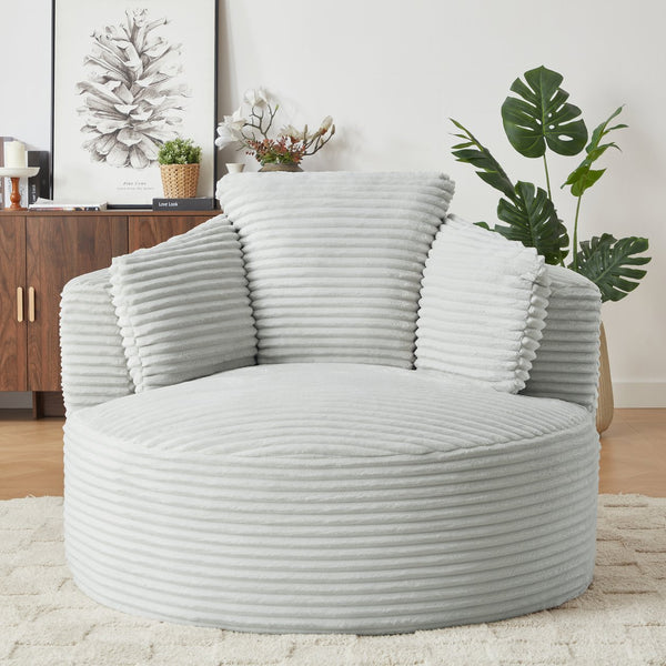 English Elm Compressible Corduroy Round Chair with Pocket Spring Cushioning, No-Assembly Plush Seating for Home Office Lounge LIGHT GREY W2339P323619