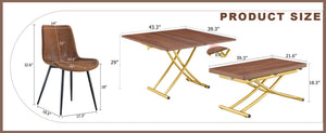 English Elm Table and Chair Set Adjustable Height Wood Grain Top Gold Legs Four Cushioned Seats W1151S04343