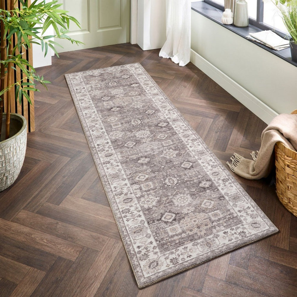 English Elm Majestic Traditional Brown Polyester Runner Rug Low Pile Entryway Hall Accent B186P428876
