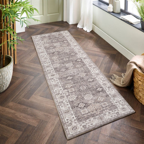 English Elm Majestic Traditional Brown Polyester Runner Rug Low Pile Entryway Hall Accent B186P428876