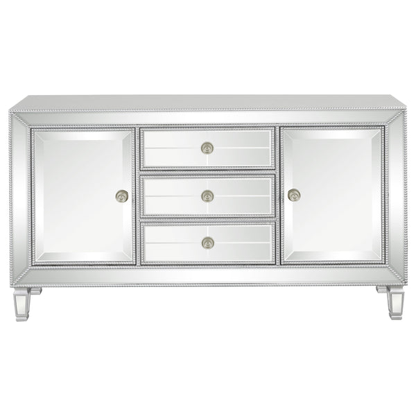 English Elm Gabrielle Silver Mirrored 3-Drawer Accent Cabinet with Two-Tier Display, Bright Reflective Storage Elegance B062P328633
