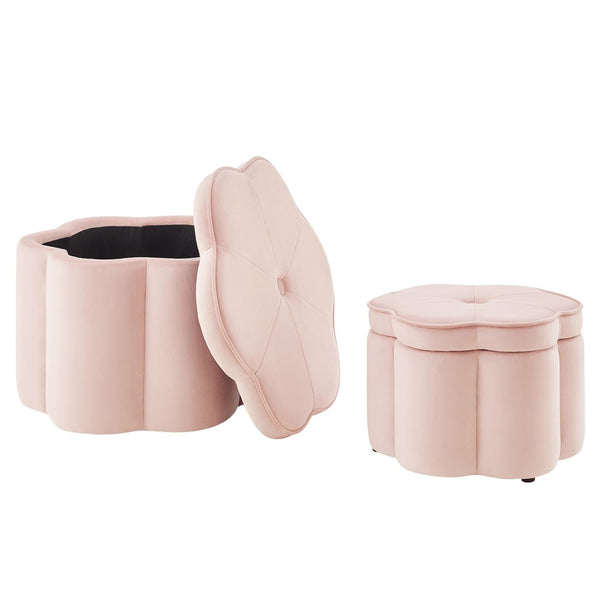 English Elm Set of 2 Flower Petal Velvet Storage Ottomans Sculptural Nesting Seating for Living Room Pink W2186P440353