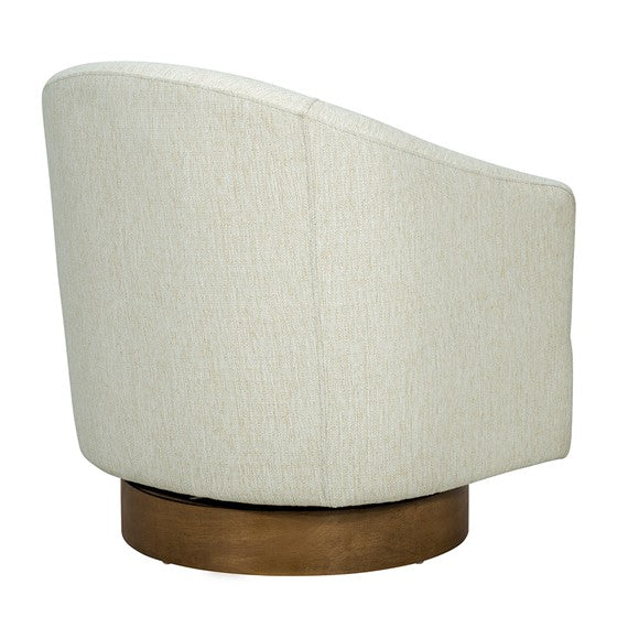 English Elm Upholstered Swivel Chair Camel Oak Base, Cream Polypropylene Fabric, 300 lb Capacity, Foam Seat Cushion B035P203225