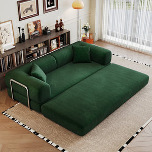English Elm 78.8" Compression Sofa Convertible Floor Bed with Corduroy Fabric, No-Assembly Modular Futon, Supportive Backrest and Armrests Green W2824P373432