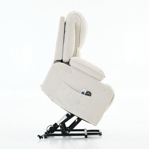 English Elm Ivory Corduroy Recliner with Heat, Massage & Assistive Lift — Remote Control, Cup Tray Comfort W570P320340