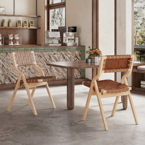 English Elm Wood Folding Dining Chairs with Rattan Woven Seat and Webbing Back Set of 2 Brown,Natural T3623P431376
