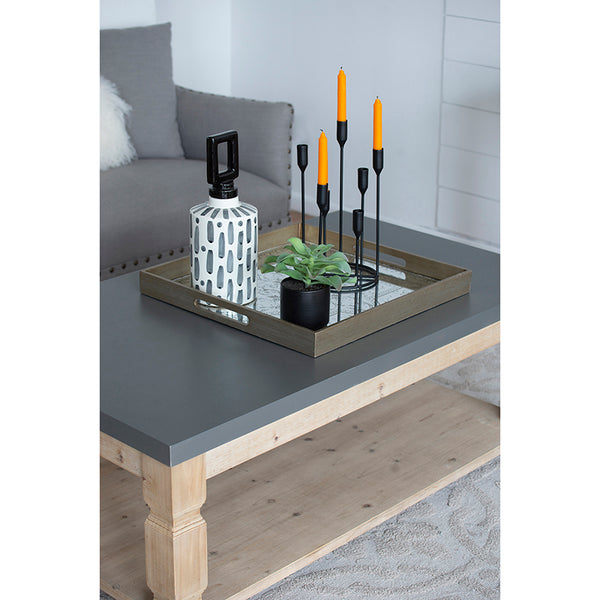 English Elm 47.8x28x18.8" Concrete Surface Coffee Table with Turned Wooden Posts Rustic Modern Living Room Centerpiece W2078P179272
