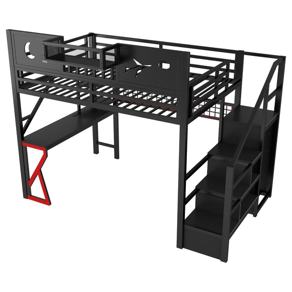 English Elm Metal Full Loft Bed with L Shaped Desk Wardrobe Rgb Lighting and Usb Charging W2593S00062