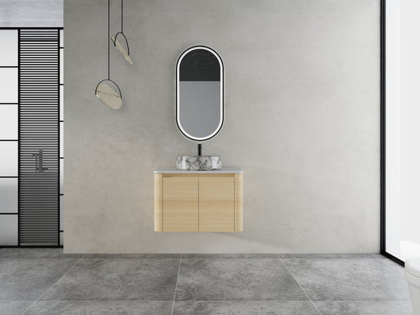 English Elm 30'' Wall-Mounted Bathroom Vanity With Ceramic Art Sink & Soft-Close Doors For Modern Spaces W999S00465