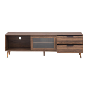 English Elm Modern TV Stand Walnut 70.8" Mid-Century Media Console for 75"+ TVs with Glass Doors, Drawers & Cable Management N710P222776P