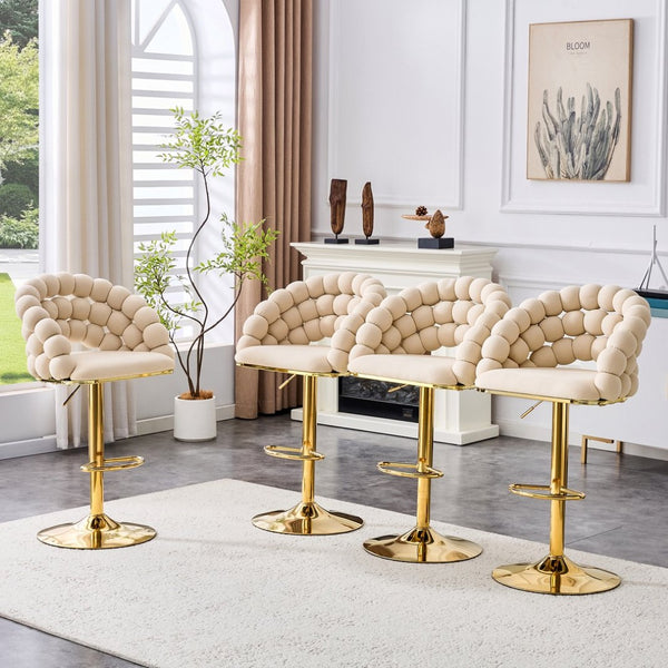 English Elm Set of 2 Velvet Barstools Sculptural Bubble Back Gold Legs Adjustable Kitchen Seating W3875P370839
