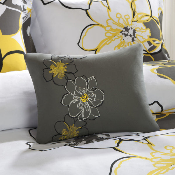 JLA Home Mi Zone - Floral Oversized Yellow & Grey Reversible Comforter Set with Decorative Pillow, Soft Microfiber, Antimicrobial Protection 90 L x 86 W x 1H MZ10-075