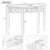 English Elm U-Style Distinctive Features Of Pine Veneer Console Table With Vertical Stripe Drawer Fronts and Four Legs