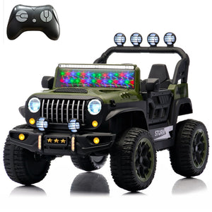 English Elm 24v Two Seat Kids Ride on Car with 4wd Motor Remote Control and Led Lights Green W509P378205