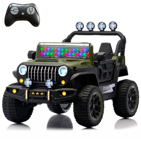 English Elm 24v Two Seat Kids Ride on Car with 4wd Motor Remote Control and Led Lights Green W509P378205