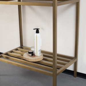 English Elm Lofi Gold Iron Freestanding Bathroom Shelf Frame with Towel Rack and Storage Tier W2615P230675