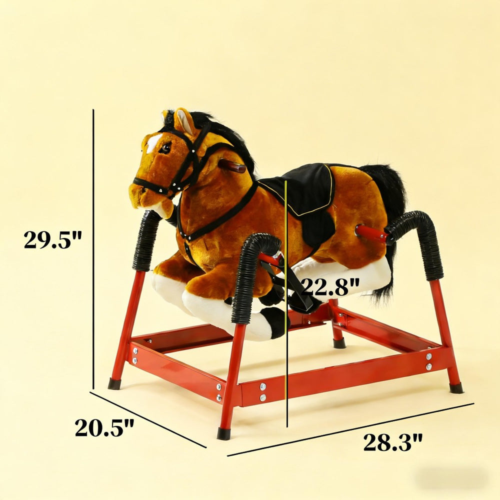 English Elm Soft Plush Spring Rocking Horse with Saddle Reins and Sounds for Kids Ages 3 to 8 T3971P442620