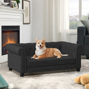 English Elm Elegant Elevated Rectangular Pet Bed for Medium to Large Dogs, Durable Linen Sofa, Modern Comfort 39x22.75x13.25 Black W487P272441