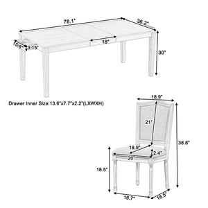 English Elm TOPMAX Rustic 7-Piece Solid Wood Extendable Dining Set with 18" Removable Leaf, 6 Upholstered Chairs, 2 Drawers Natural SP000078AAN