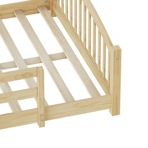 English Elm Full Montessori Pine Wood Floor Bed with Safety Rails Low Profile Kids Room Frame Natural N733P400299N