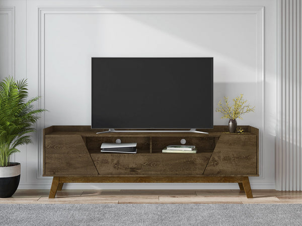 English Elm Marcus 71" TV Stand with Soft-Close Doors, Cable Management, Solid Pine Legs, 70" TV Ready Rustic Brown B365P397908