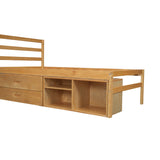 English Elm Twin Size Wood Platform Bed With Removable Storage Shelves, Built-In Two Storage Drawers For Added Convenience, Natural