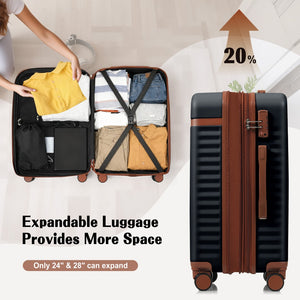 English Elm Luggage 3 Piece Abs Hard Shell Set with Usb Port Front Access and Spinner Wheels Black N726P307555A