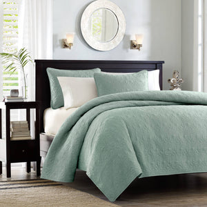 JLA Home Madison Park - 3 Reversible Quilt Set with Textured Stitching, Prewashed Cotton Fill & Antimicrobial Freshness Protection Seafoam MP13-153